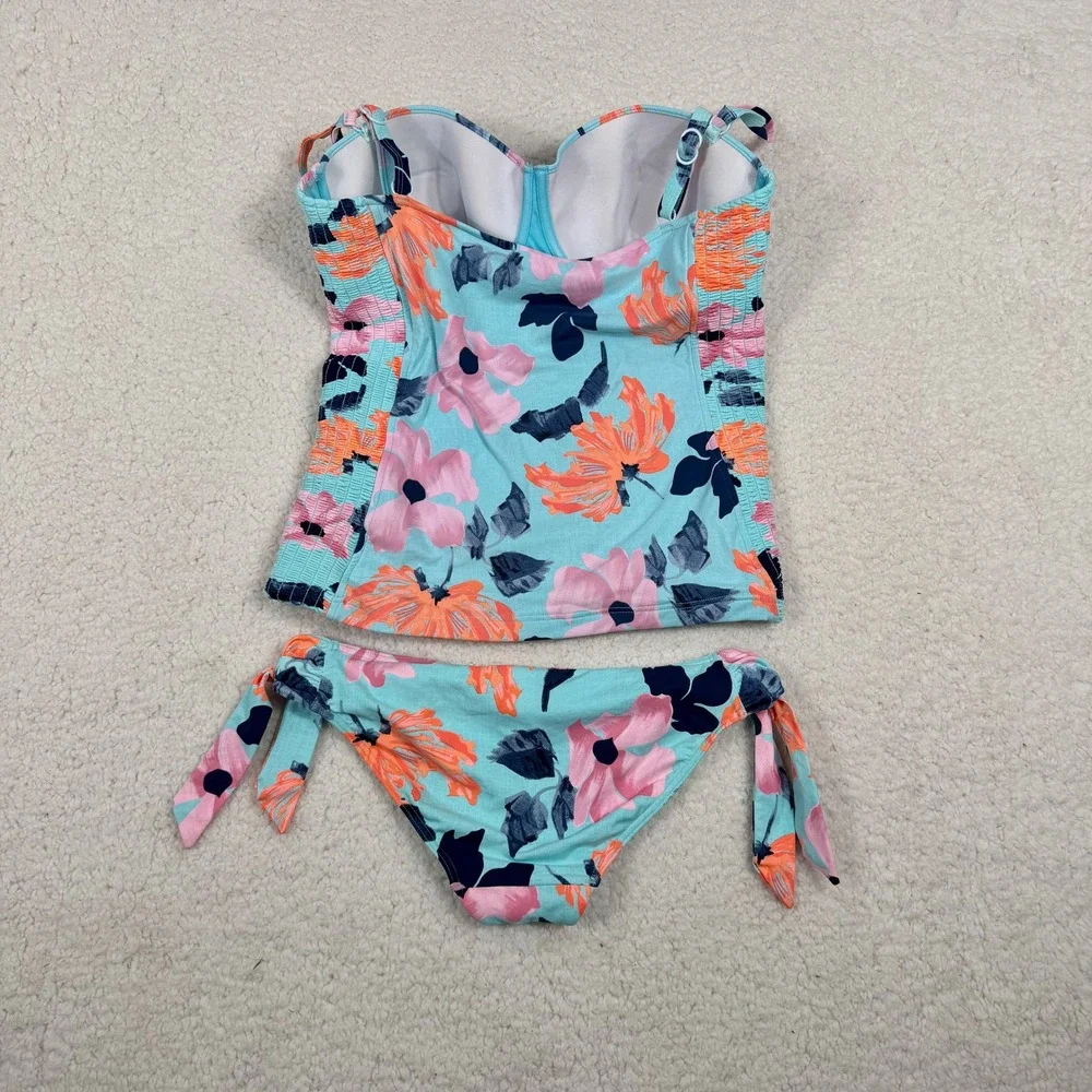 Seafolly Australia 12 bottom / 14 DD top Floral Tankini Set Blue Pink Orange